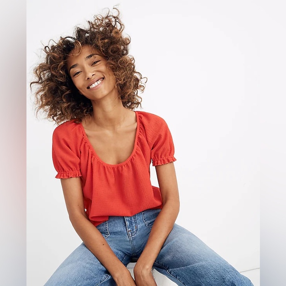 MADEWELL Texture & Thread Peasant Top in Red